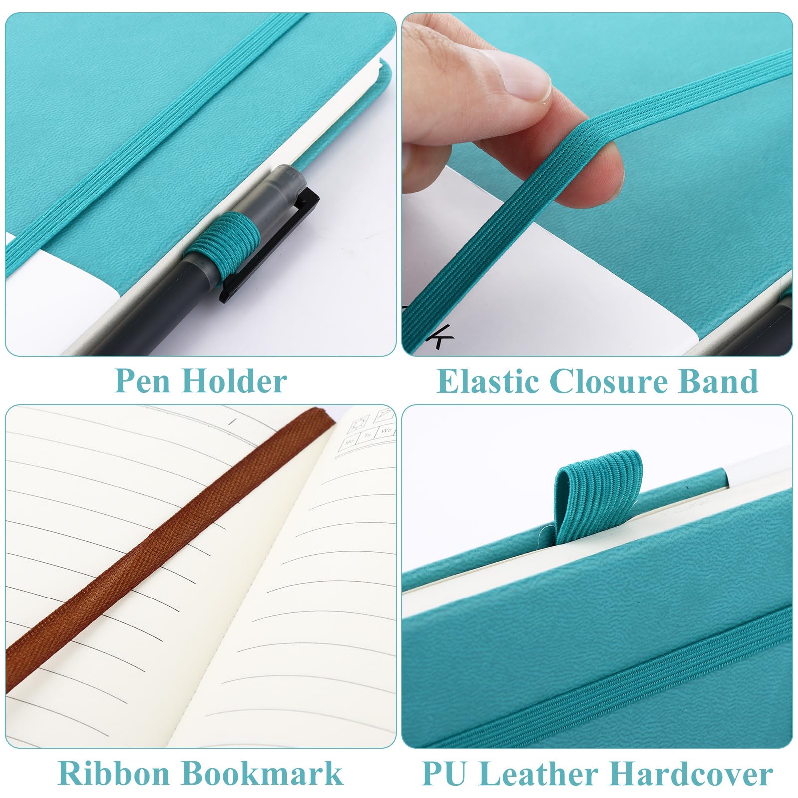 YOUNTHYE 8 Pack A5 Notebook, 80 gsm PU Leather Lined Journal Notebook A5 Notepad Hardback with Bookmark, Pen Loop, 240 Pages, for Office School Home Business Writing - Image 4