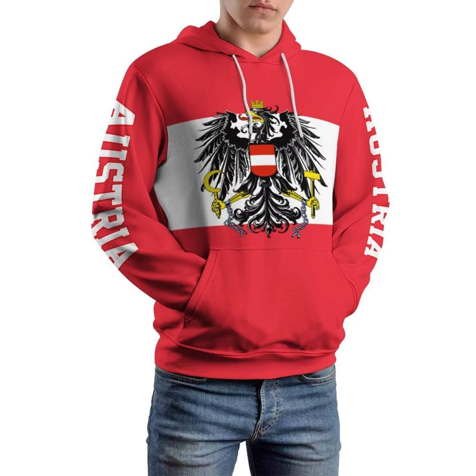 Sweat-Shirt à Capuche Homme Imprimé 3D Pull Rouge Blason autrichien Mode - 6