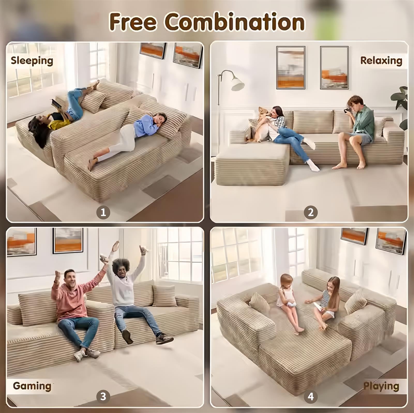Divano Componibile Modulare a L con Chaise Longue, Morbido Tessuto in Velluto Coste con Seduta Profonda, Divani Componibili in Memory Foam per Soggiorno, Camera Letto