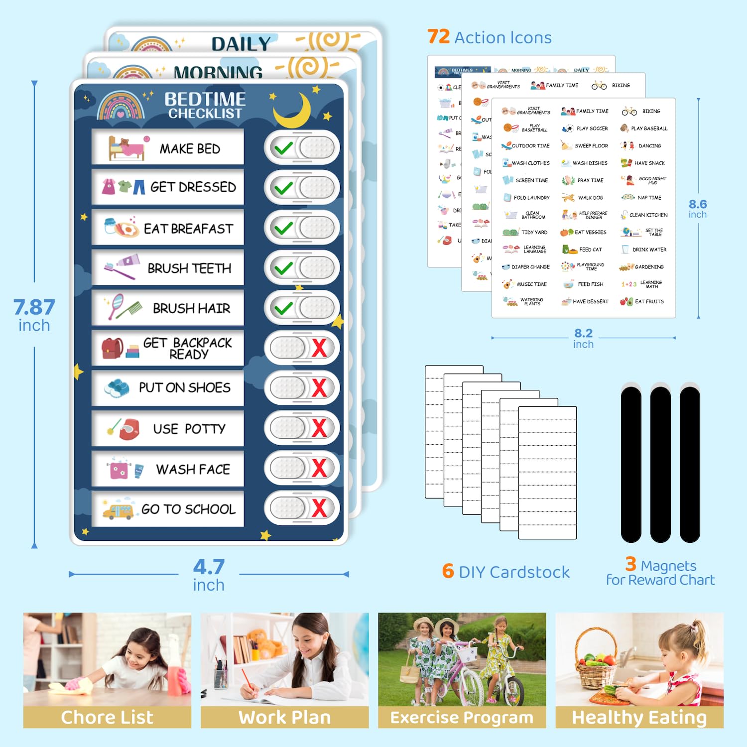 3-in-1 Routinediagramm für Kinder, magnetisches Aufgabendiagramm für Kinder, visueller Zeitplan für Kinder, Kleinkinder, für To-Do-Liste