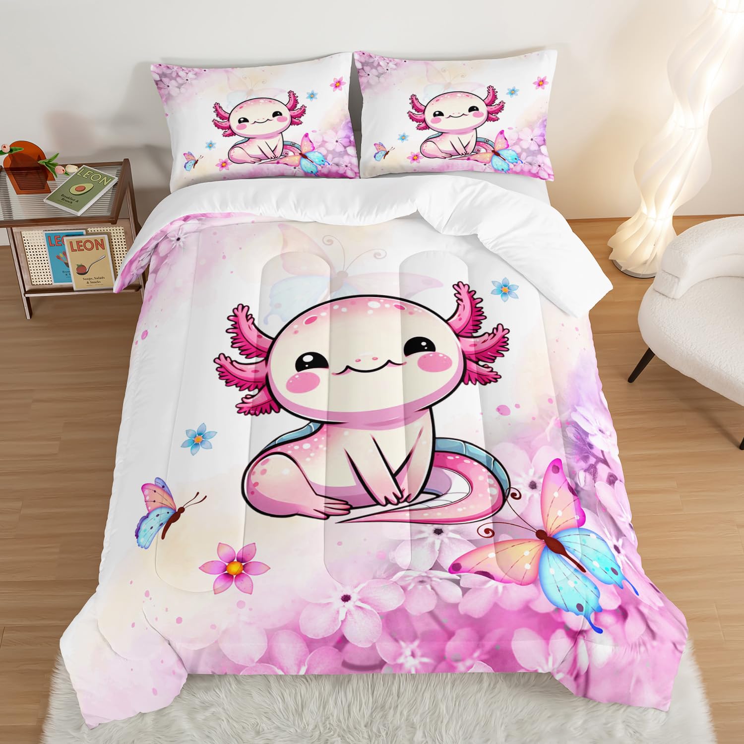 Pink Butterfly Set Biancheria Da Letto Twin In Cotone 100% Con Farfalle E Fiori Damascati - 5