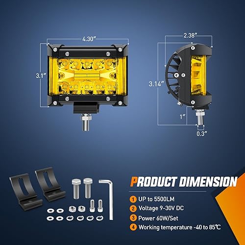 Miniatura 10 de Nilight - 2 luces LED de triple fila de 4 pulgadas, 60W y 6000LM, barra de luz para barcos y vehículos todoterreno con soporte de montaje en capó