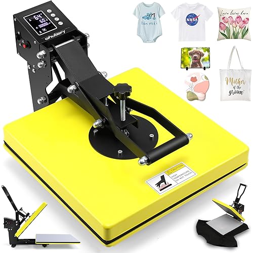 Whubefy Heat Press Machine for T Shirts 15x15 inch, 1400W Slide Out Shirt Press Machine, Adjustable Pressure Heat Transfer Machine,Sublimation Vinyl Digital Press Machine, Yellow