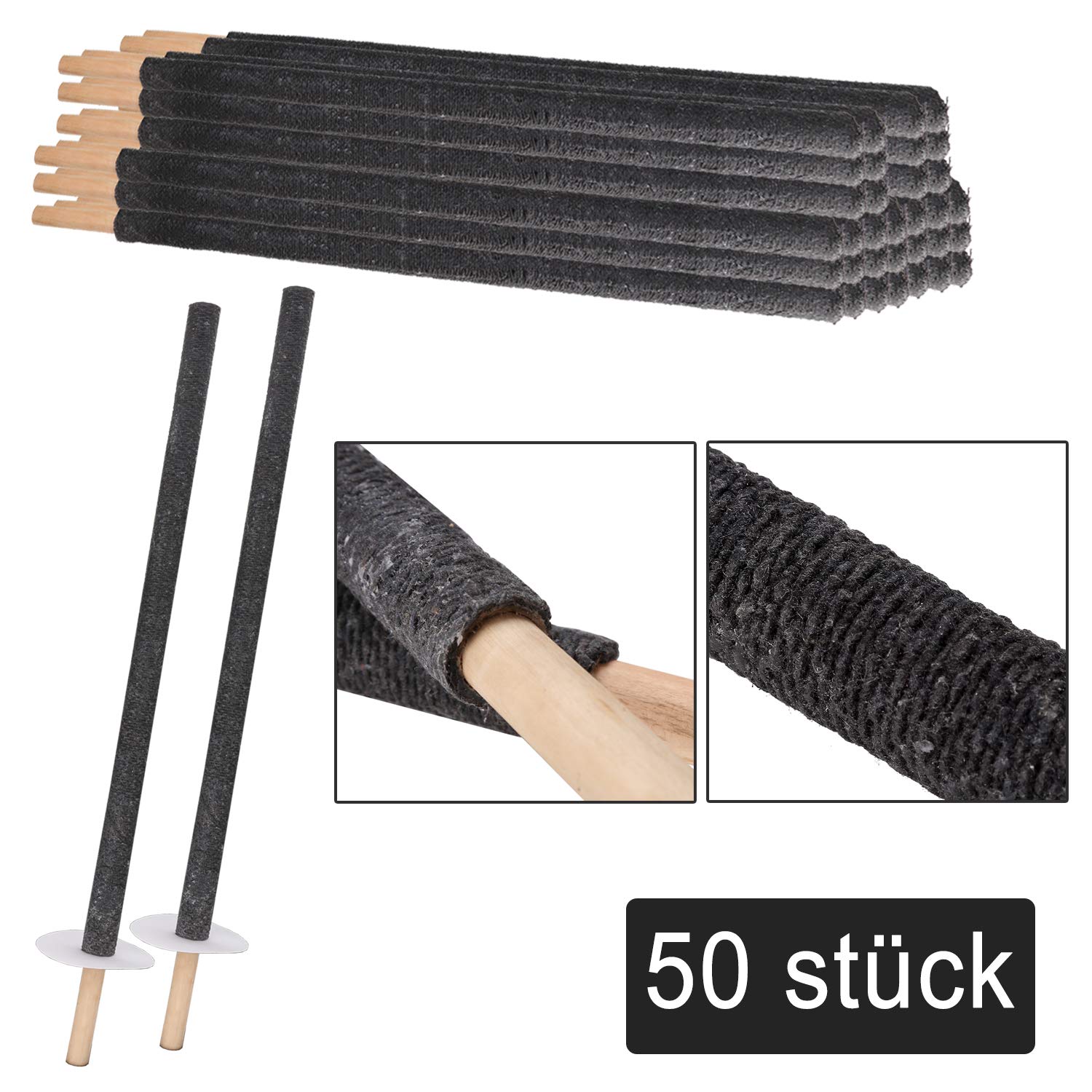 Eulenke antorchas de cera 50 unidades, 100 min de combustión con protección para las manos y con mango largo, antorchas de exterior para senderismo y fiesta y jardín