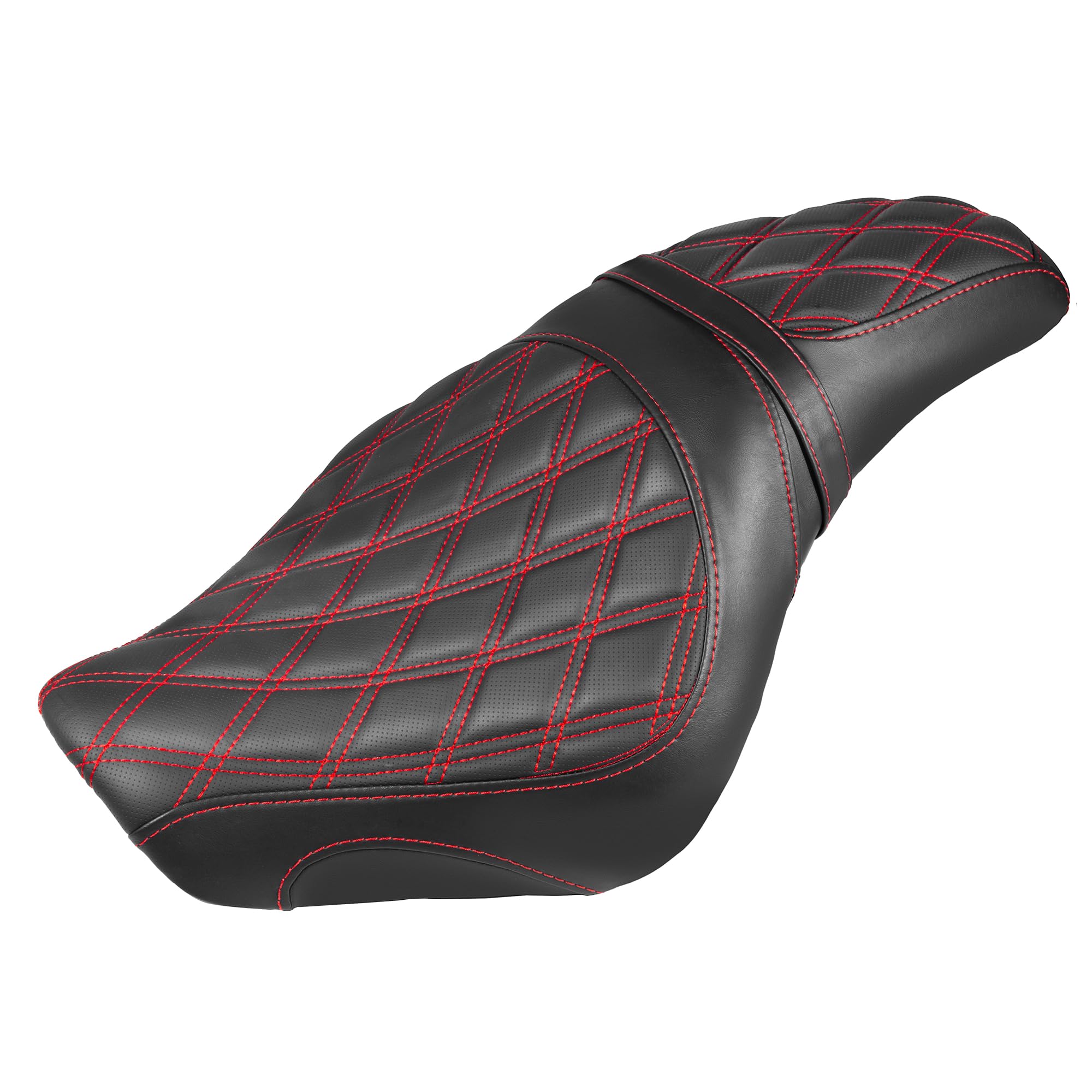 VASTMT One-Piece Rider Passenger Seat Compatible with Shadow Spirit & Phantom VT750 C2 2007-2024 (Red Stitching,Diamond Pattern)
