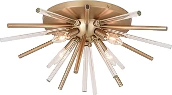 VAXCEL Aria 22.5-in Natural Brass 4 Light Mid Century Modern Sputnik Flush Mount Ceiling Fixture with Glass Accents
