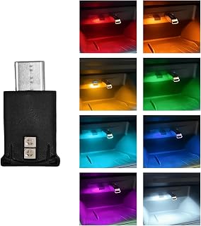 USB Type C LED Ambient Light, 8 Colors RGB Dynamic Night Lamp Adjustable Car Interior Decor, 5V Plug-in Mini Atmosphere Light Gradient Brightness for Vehicle Home Office
