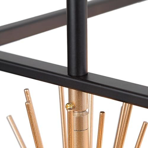 Miniatura 7 de Uolfin Lámpara de araña de oro negro, moderna casa de campo de 8 luces rectangulares para isla de cocina, comedor y sala de estar