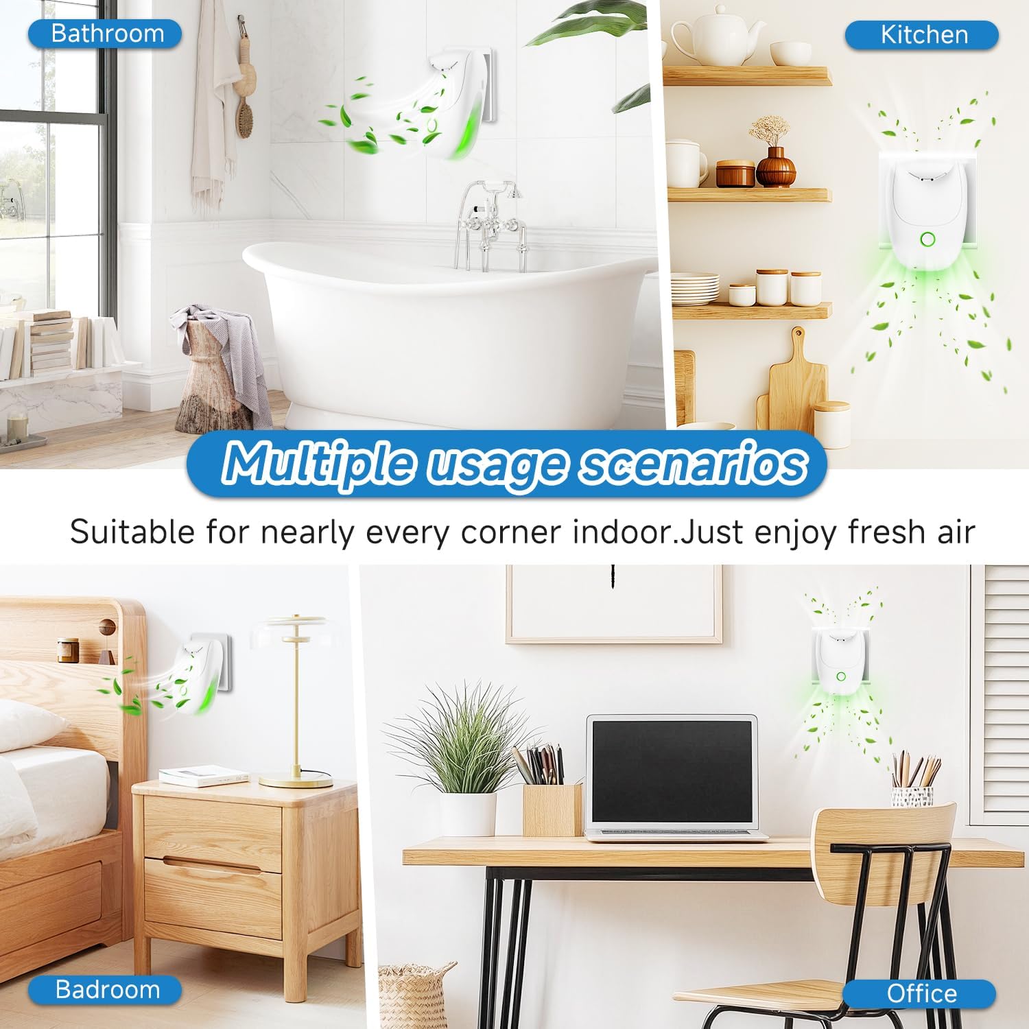 Plug In Negative Ion Air Purifier – 4Pack Quiet Two-speed Adjustment Air Ionizers, Mini Air Fresheners for Home, Bedroom, Office, Kitchen, Portable Odor Eliminator for Smoke, Dust, Pet Smell