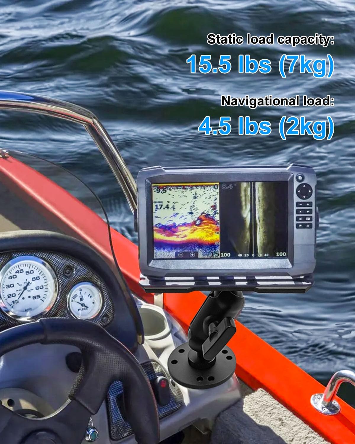 Fish Finder Mount with 1.5In C Size Ball 5.9In Adjustable Medium Arm, Compatible with Garmin Lowrance Humminbird, Depth Finder Holder with Universal AMPS for Marine Boat Kayak Fishing