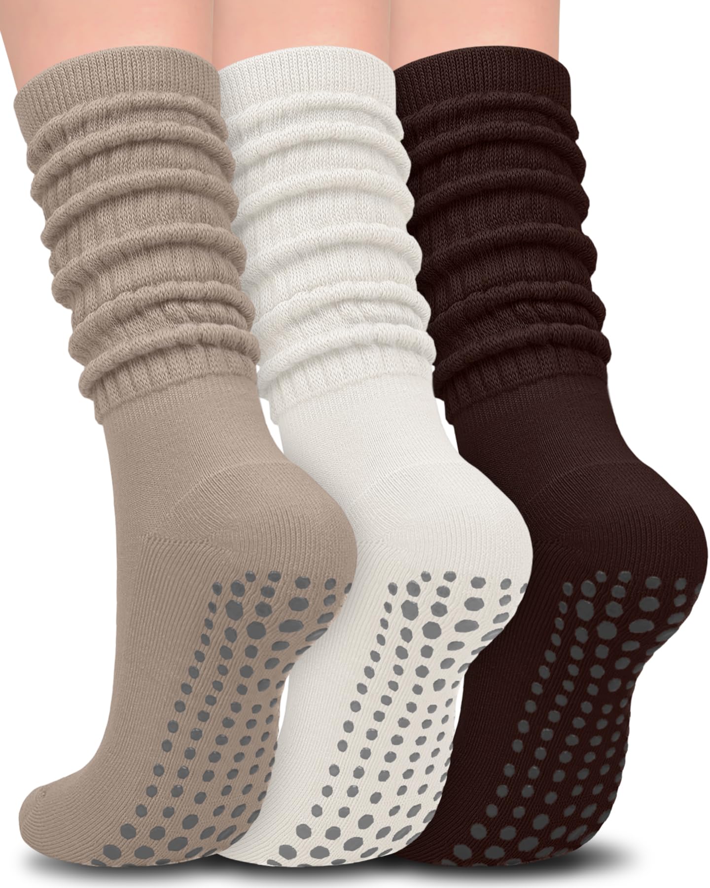 Aoliks Pilates Grip Socks for Women, Slouch Non Slip Yoga Socks for Barre Class, Cozy Scrunch Grippy Socks for Indoor Home Floor