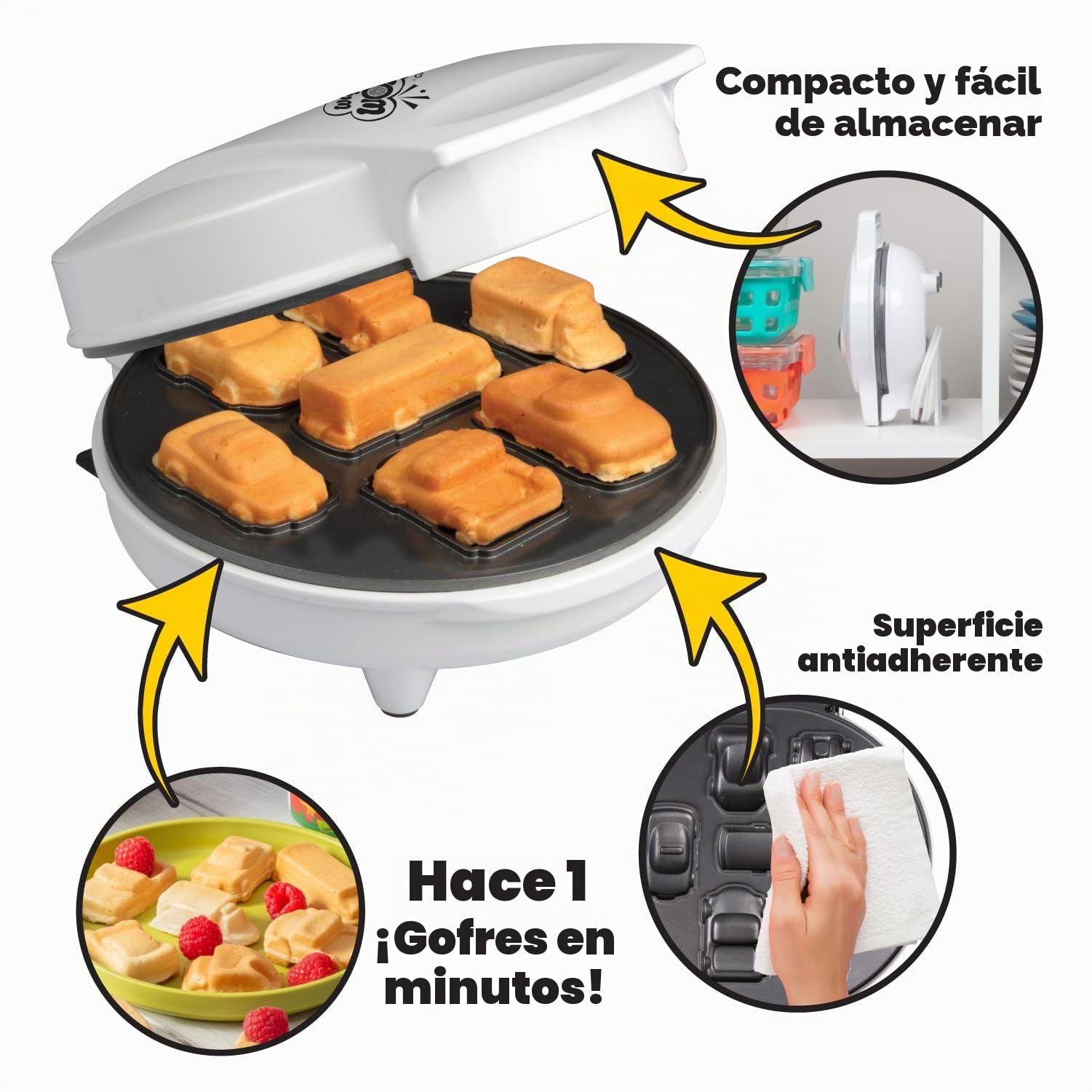 Mini gofrera para coche, hace 7 divertidos y diferentes coches de carreras, camiones y automóviles, tortitas en forma de vehículo