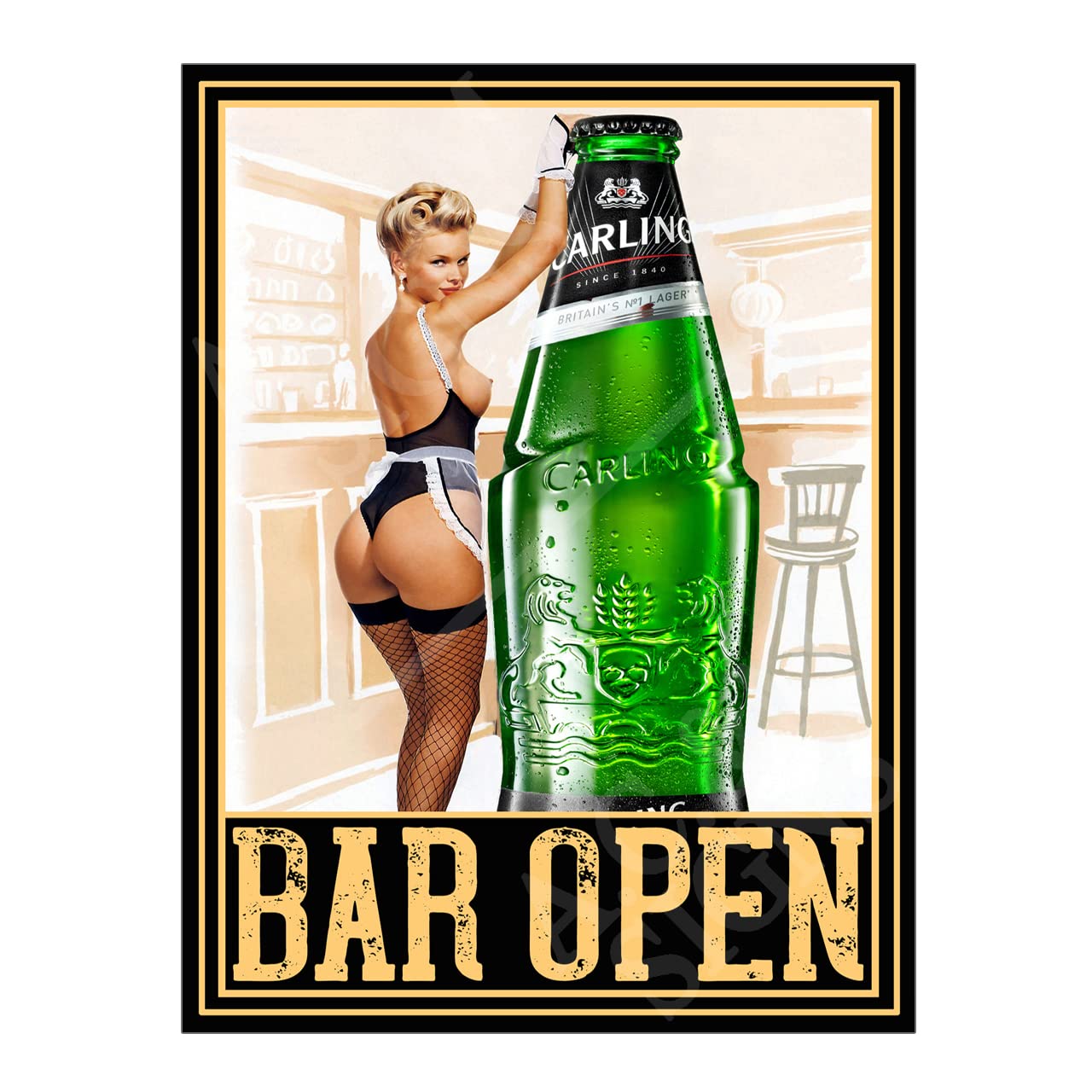 Metal Sign Plaque Poster Bar Open Carling, 10x8in ref13044