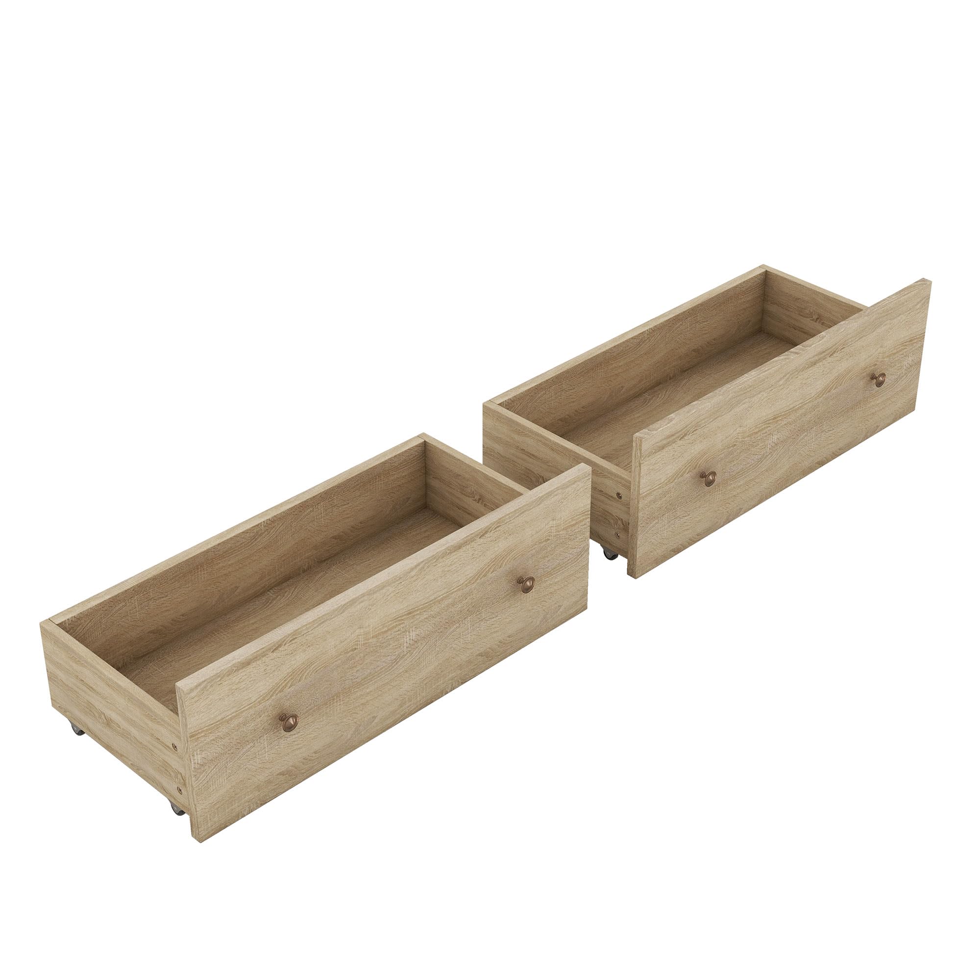 Letto Matrimoniale in Legno Massello 160 x 200 cm con Due Cassetti, Testiera con Vano Portaoggetti e Porta di Ricarica USB (Naturale)