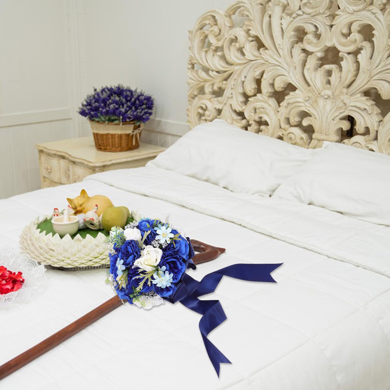 Sosoport Künstlicher Seidenblumen Blau Brautstrauß aus Hochzeitsfeier | Lebensechte Optik, Romantischer Stil, Sichere Befestigung, Passend für Braut und Brautjungfern