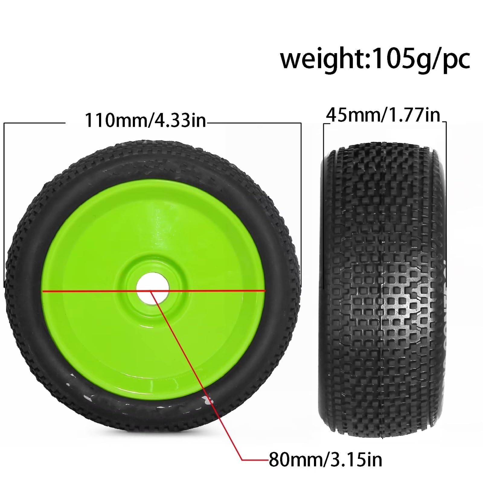 RC Neumáticos Rueda Compatible con ARRMA para Typhon para Talion para Traxxas para Redcat para Team 1/8 RC Off-Road para Buggy 4 Piezas Ruedas De 110 Mm Neumático Hex De 17 Mm(Green)