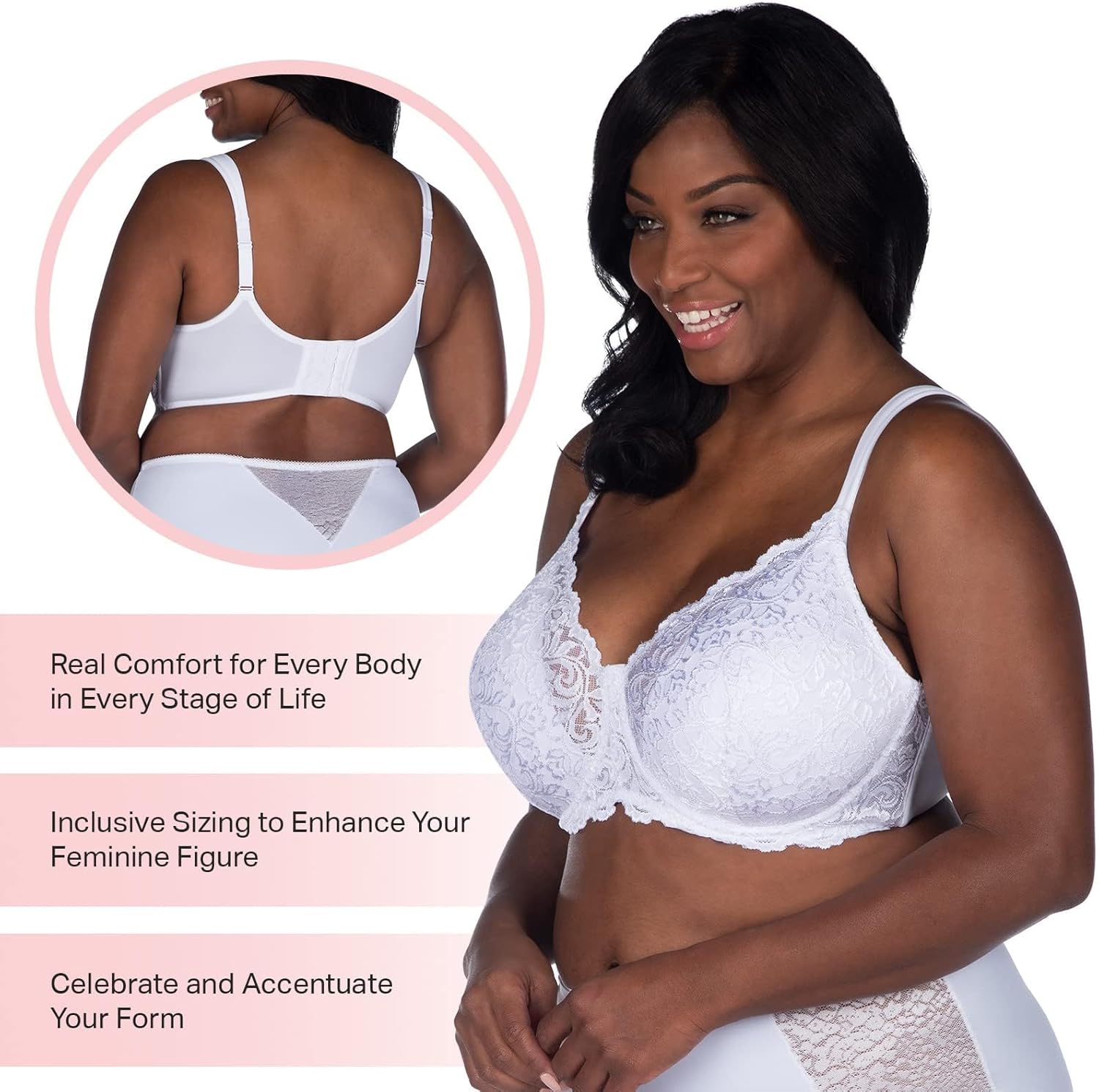 Leading Lady, Ava, Underwire Bra, Lace Design, All Day Support, Padded Adjustable Straps, Lightly Padded Cups, 34A-48DD