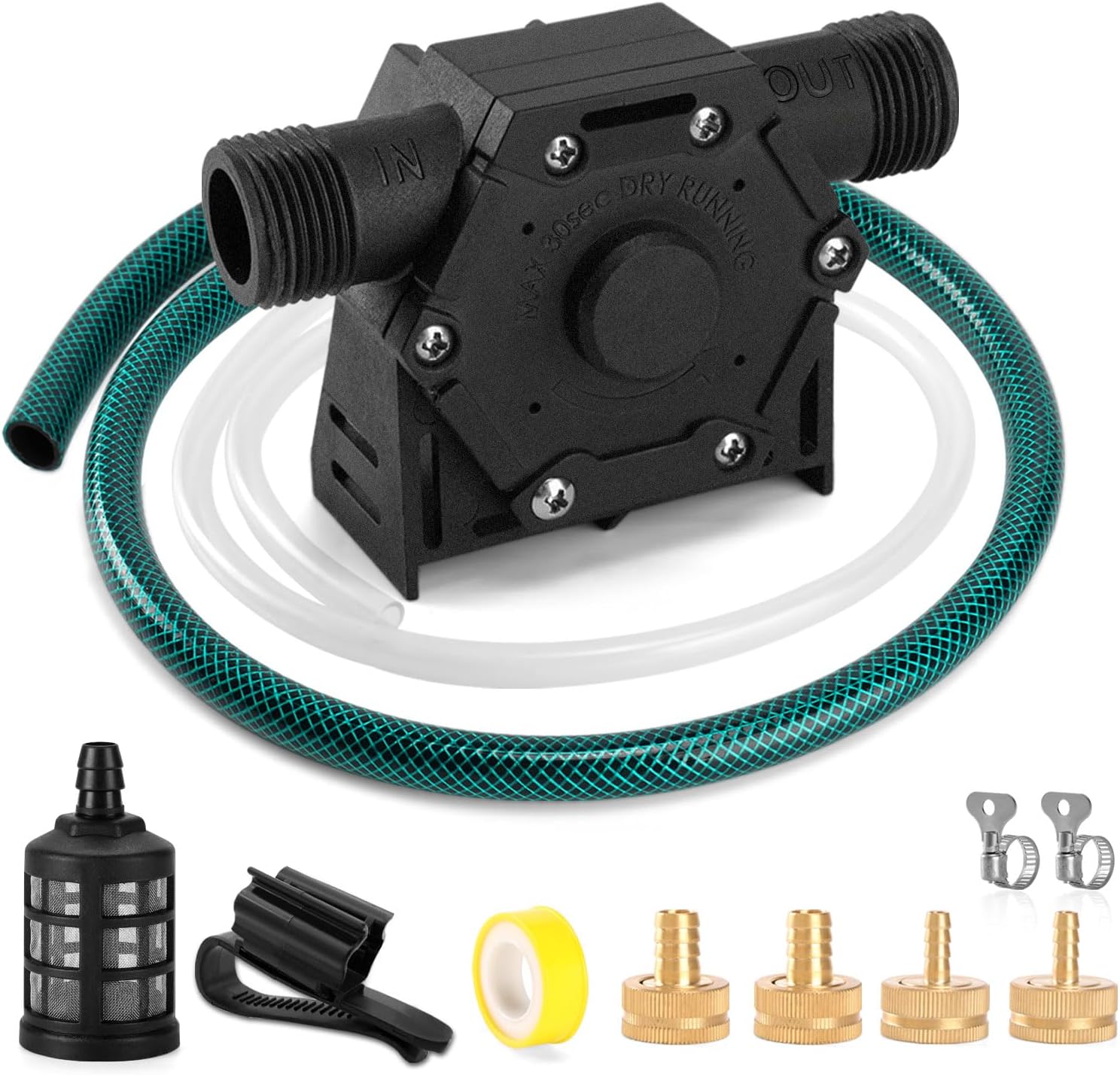 FIDISP Drill Pump for Water 750 GPH, with Hoses & 4 Adapter 12pcs (Black) | Electric Drill Pump Ideal for Rain Barrels. Fast Fluid Transfer(Oil, Water), Compatible with Standard Drills