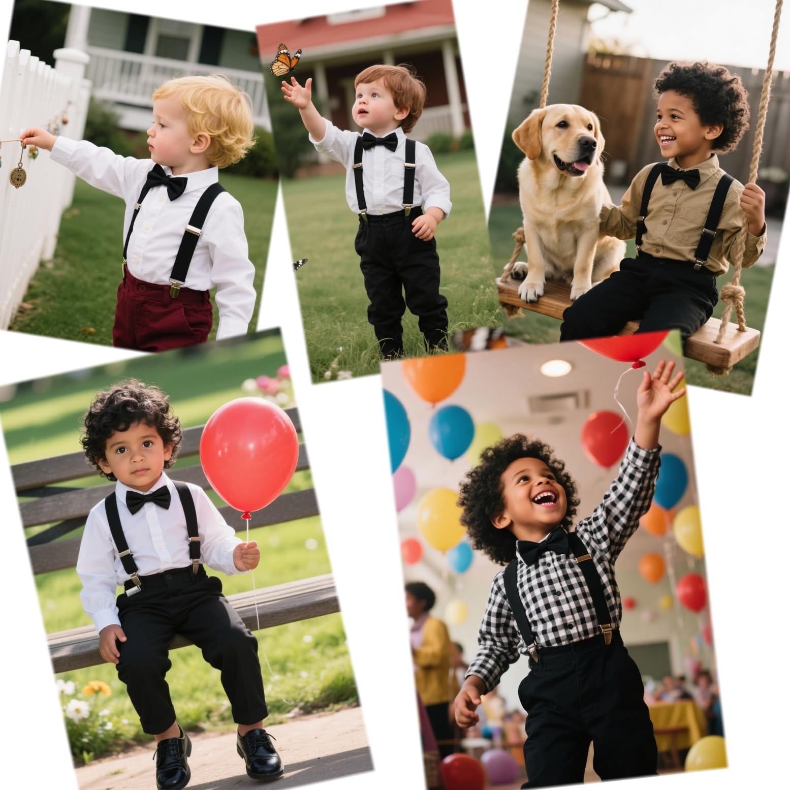 JZK Juego de pajarita y tirantes negros para niños 135 cm ajustables en forma de Y