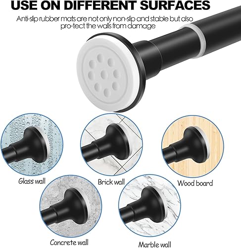 Miniatura 5 de Barra de cortina de ducha negra mate, 28-58 pulgadas, sin perforaciones, barra de cortina de ducha de tensión ajustable para baño, barra de ducha de