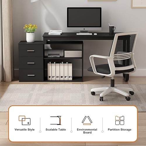 Miniatura 4 de FUFU&GAGA Escritorio de oficina grande en forma de L de 55.1 pulgadas con archivador de 41.3 pulgadas, escritorio esquinero para computadora con 3