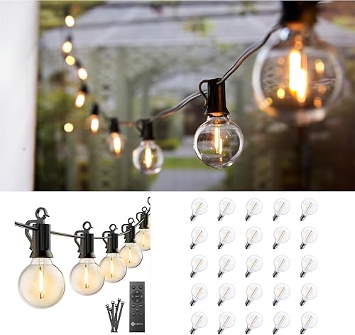 Brightown Tira de luces para exteriores con control remoto, 38 pies (28+10) luces para exterior+25 bombillas LED G40 de repuesto de bombillas de