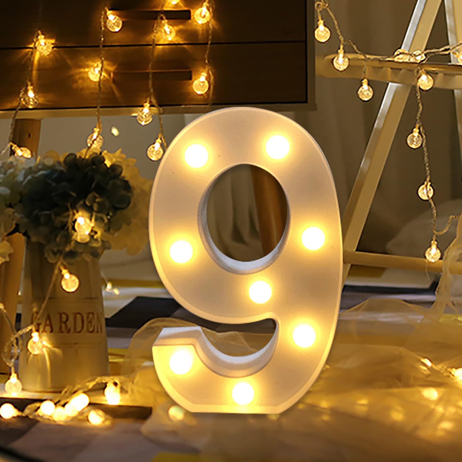 LED Letter Number Light Sign, Mosaic Number with Lights Cardboard Numbers Letters, LED Indoor Lights Numbers for Anniversary Decorations, Confession Wedding Party Decor ( Color : Number 9 , Size : 39i
