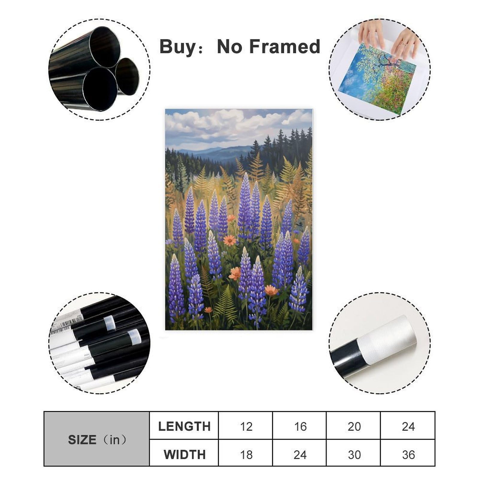 Mnyuein Póster de paisaje de prado de flores silvestres, 0 lienzos, decoración de pared, pinturas para sala de estar, dormitorio, impresión sin marco, 61 cm de largo x 91 cm de ancho