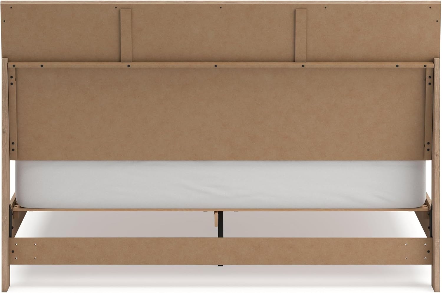 BOWERY HILL King Panel Headboard, Engineered Wood, Oak Finish, Brown and Gray, Textured Beige Cane-Look Panel, Contemporary Style, 52.64" H x 79.65" W, Bedroom Furniture
