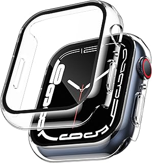 TAURI 2 Pack Hard Case Designed for Apple Watch Series 9/8 / 7 45mm, [HD Clear] Built-in 9H Tempered Glass Screen Protector [Touch Sensitive], [Full Protection] Slim Cover for iWatch 45mm - Clear