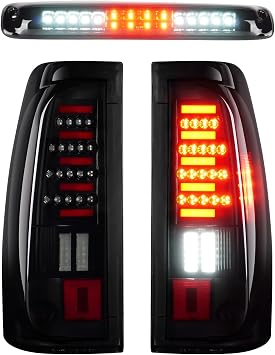 LED Tail Light + 3rd Third Brake Light Kit Fit for Chevy Silverado 1500 2500 2003-2006, for GMC Sierra 1500 2500 3500 2004-2006, for Silverado & Sierra Classic 2007, Black Housing Smoke Lens