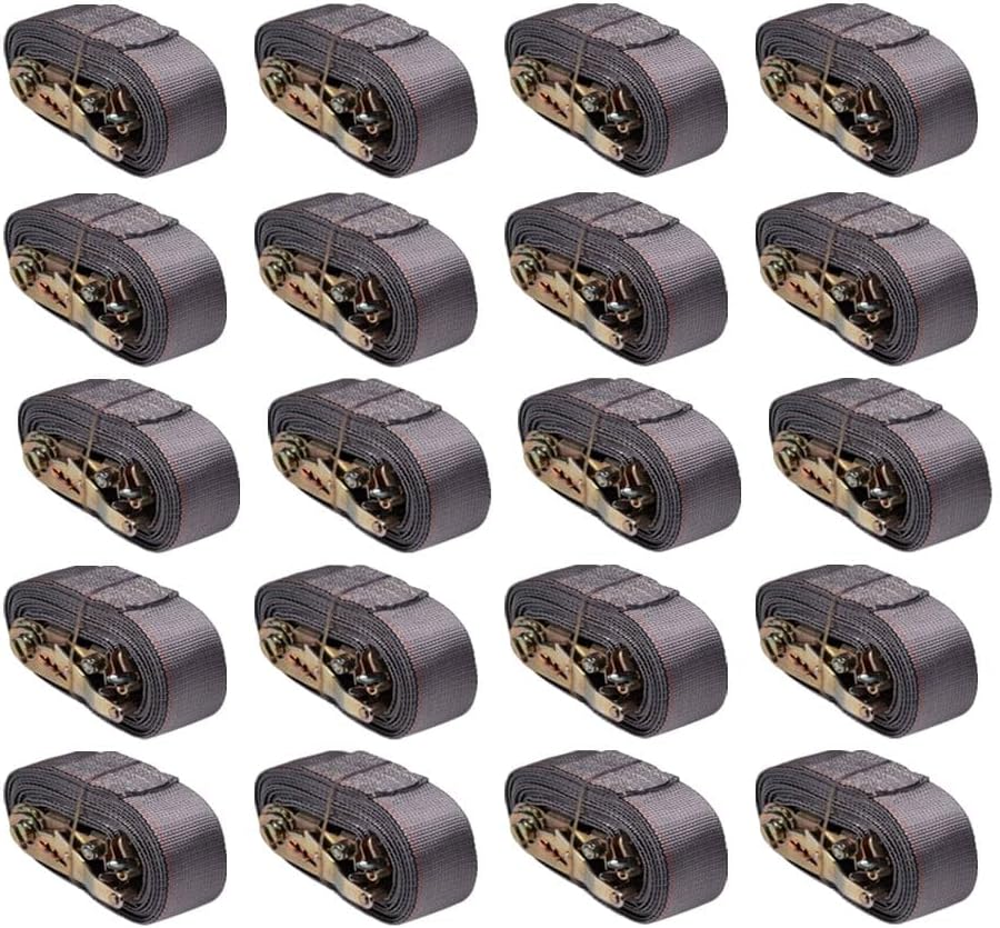 Mytee Products (20 Pack) 2'' x 16' E Track Straps w/Spring E-Fittings - Grey Ratchet Etrack Straps w/Heavy Duty 4000 lbs Breaking Strength for Enclosed Trailers, Trucks & Vans