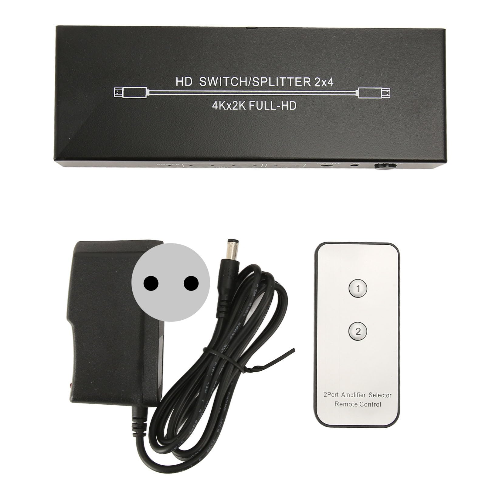Splitter Switch HDMI 4Kx2K@60Hz, 2 Ingressi 4 Uscite per Splitter Switch HDMI, lo Splitter HDMI Distribuisce 2 Segnali HDMI su 4 Display UHD con Telecomando (EU)