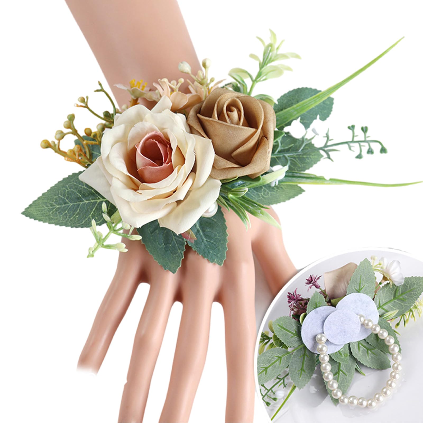 Tsophreniq Realistic Rose Boutonniere Wedding Girls Bridesmaid Wrist Flower Wristband for Wedding Ceremony Artificial Boutonniere for Weddings