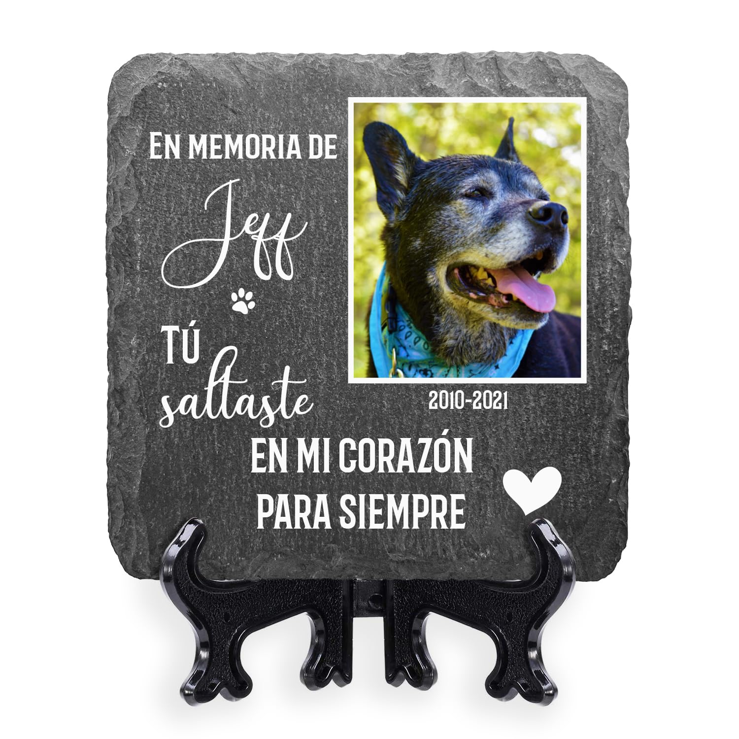 AIGAT Placa Conmemorativa Cuadrada Personalizada de 10 x 10 cm con Nombre, Fecha, Foto y Soporte para Mascota, Gato, Perro, Pizarra, Marcador de Tumba - Grande Foto