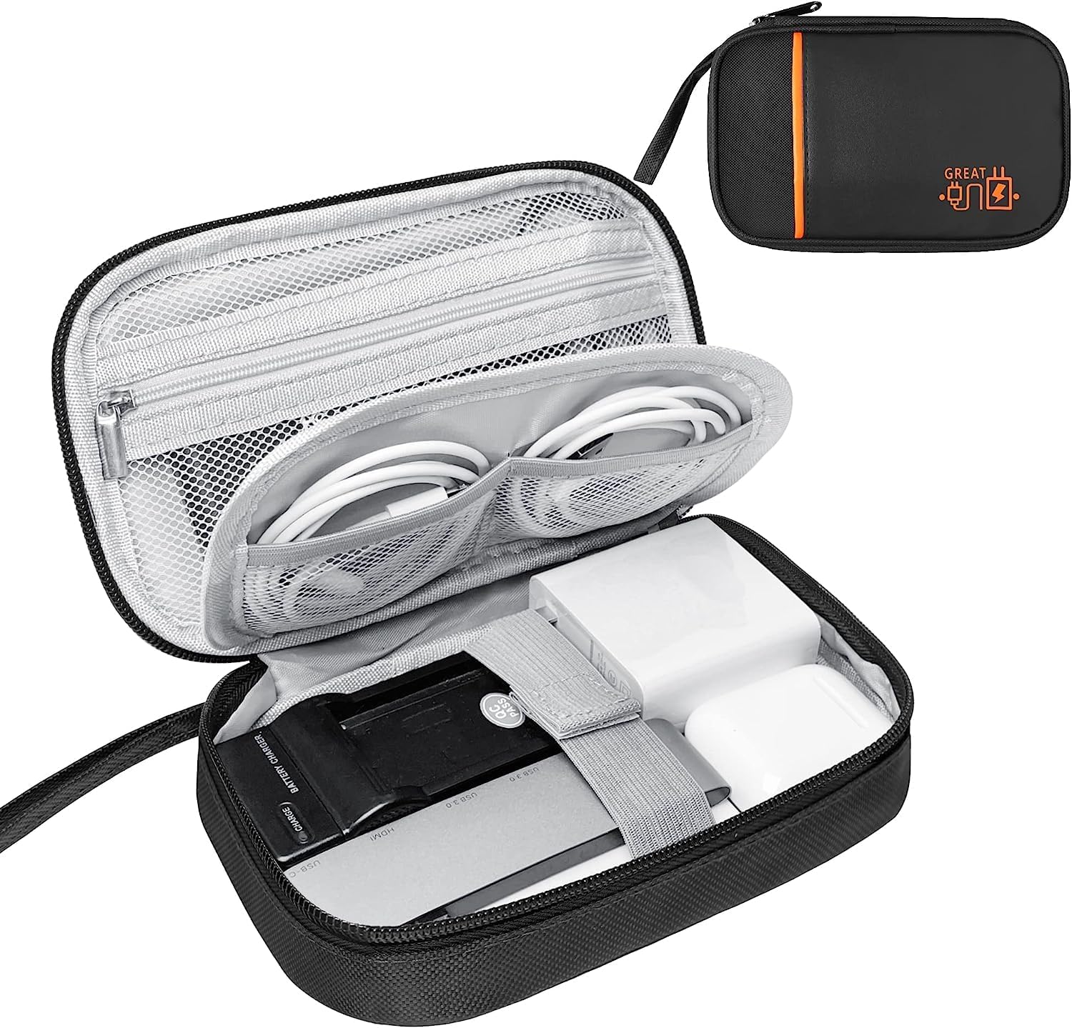 Electronic Organizer, Travel Cable Organizer Bag, Gadgets Storage Case Suitable for USB Cables Earphone SD Memory Cards USB Flash Drive Phone Power Bank Hard Drive (Small-Black)