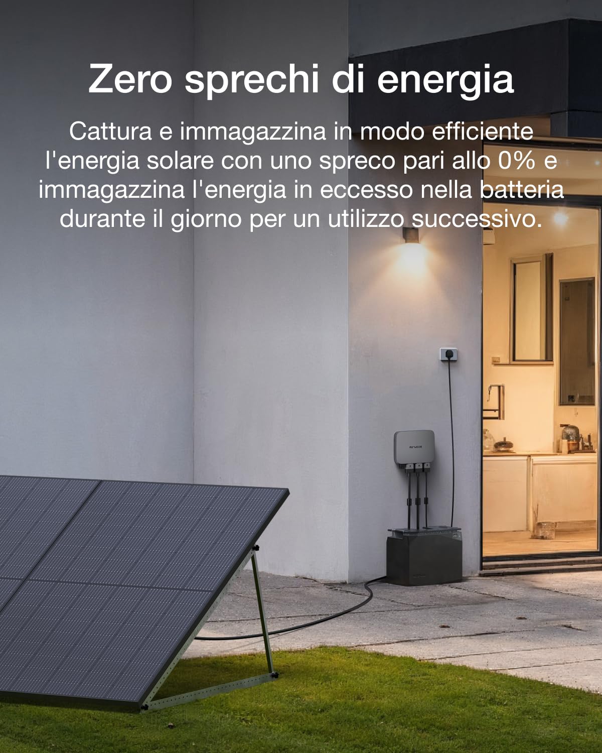 ECOFLOW Impianto fotovoltaico da balcone PowerStream, microinverter grid tie, batteria LFP impermeabile 2kWh, impermeabilità IP54