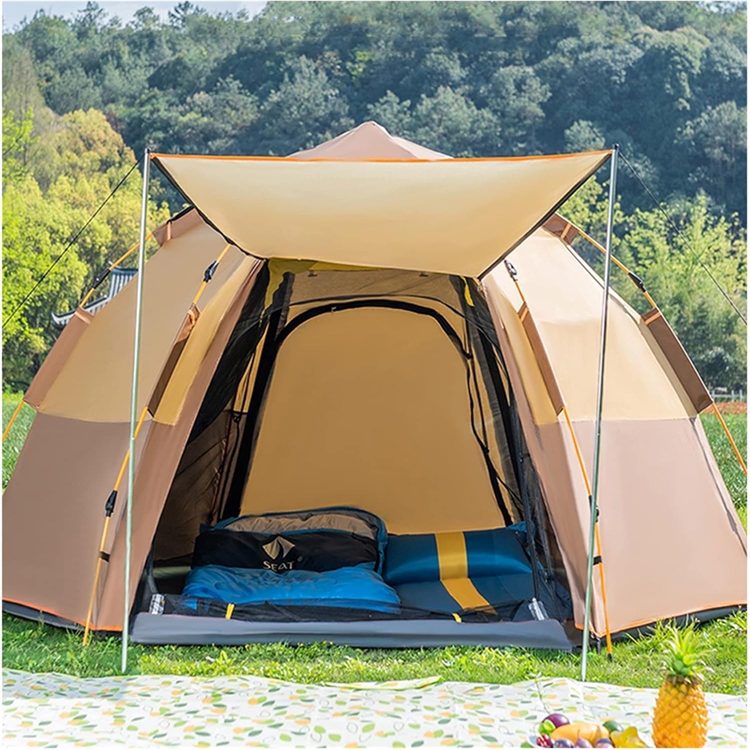 Amazon キャンプテント&シェルター、キャンプ用ポップアップテント、キャンプ用テント簡単セットアップ防水、スクリーンルーム付き3～4人