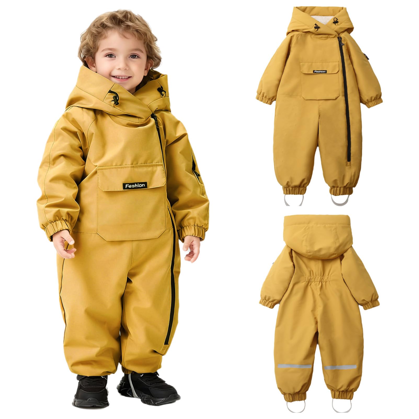 CHICTRY Tuta da Neve Intera per Neonato Neonata Pagliaccetto con Cappuccio Body in Pile Overall Jumpsuit Manica Lunca con Zip Tuta Invernale Snowsuit Giallo 3-4 anni