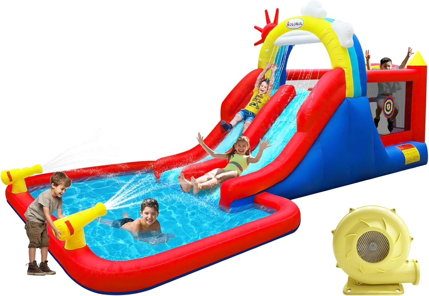 Bounce House,Inflatable Bouncer with Air Blower for Kids 3-10,Outdoor and Indoor Jumping Castle with Long Water Slide,Trampoline,Climbing Wall,Ball Pit/Water Pool