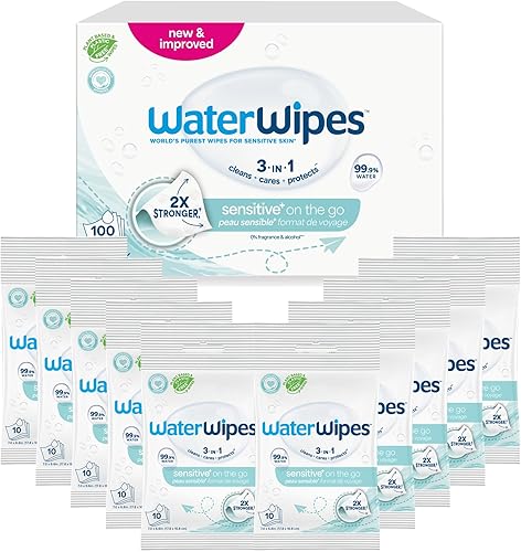 Miniatura 11 de WaterWipes Sensitive+ On The Go Toallitas limpiadoras 3 en 1, cuida, protege, 99.9% agua, toallitas húmedas hipoalergénicas y sin perfume, 28