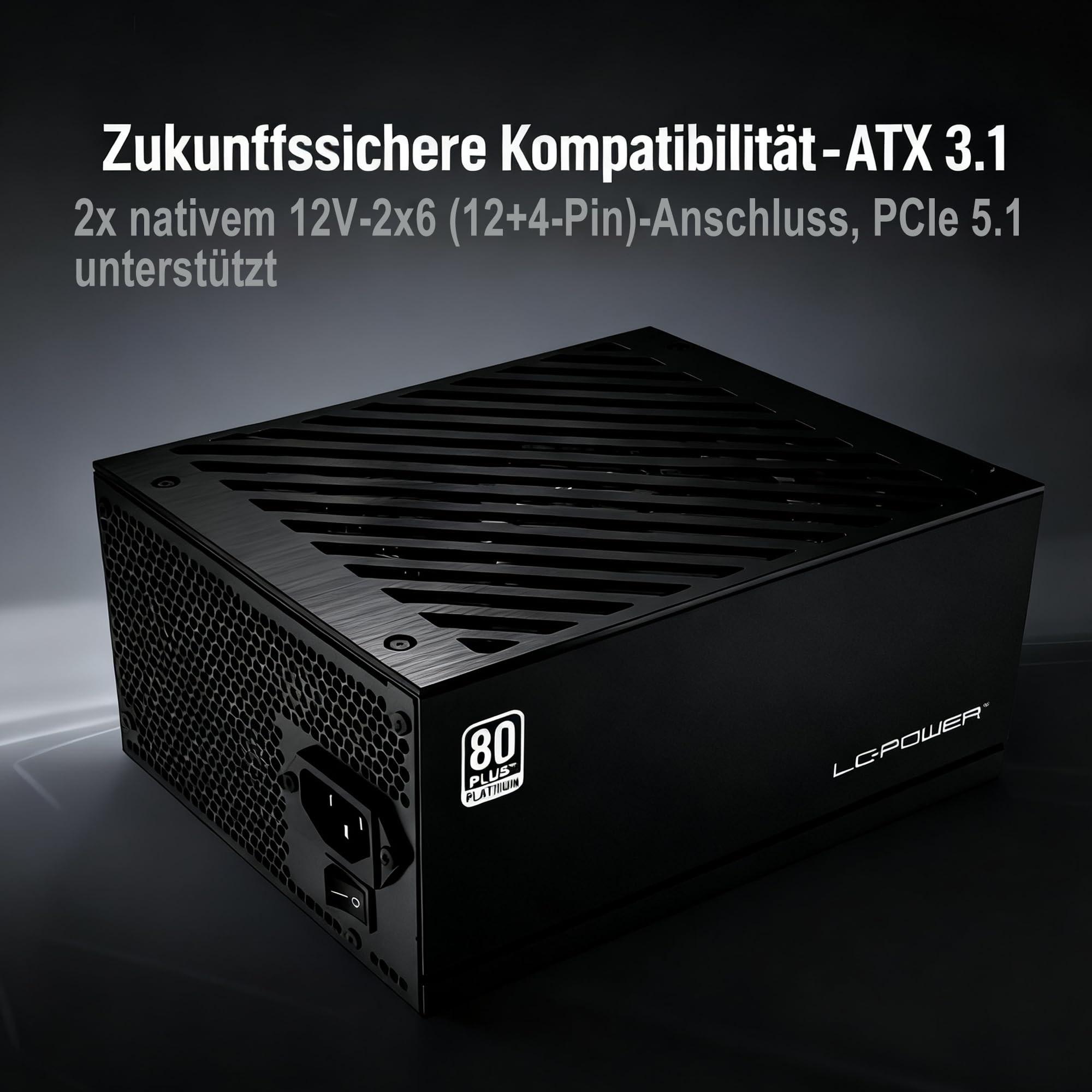 LC-POWER LC1200P V3.1 1200W PC Netzteil, 80 Plus Platinum Effizienz, ATX 3.1-Netzteil, PCIe 5.1 Kompatibel, Vollmodular, 135mm Lüfter, Leiser Betrieb für Gaming-PC und Server