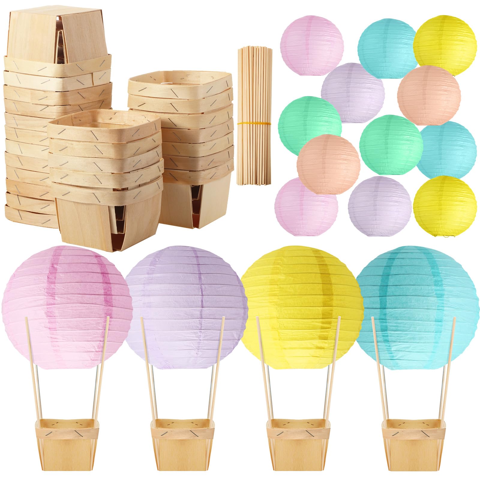Namalu 24 Set Hot Air Balloon Centerpieces Paper Lanterns Wooden Candy Boxes with Sticks DIY Craft for Baby Shower Wedding Bachelorette Birthday Party