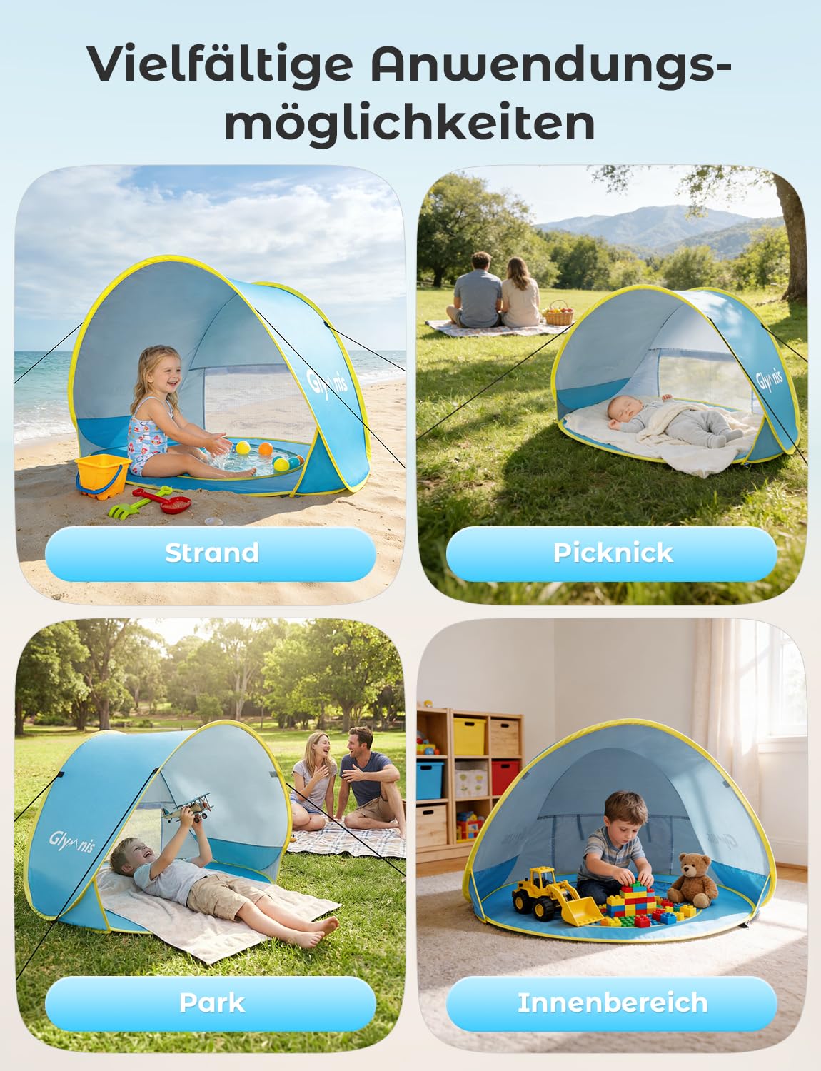 Glymnis Baby Strandmuschel Strandzelt Pop-up Baby Strand Zelt mit trennbarer Pool UV-Schutz UPF 50+ Sun Shade Shelter für Kleinkinder und Baby
