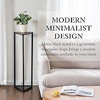 Vista 2 de MyGift Soporte para plantas de 36 pulgadas de alto para interiores, soporte de esquina triangular moderno, de madera soplada grande y marco de metal