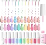 Beetles Pastel Gel Liner Nail Polish Set, 12 Colors Spring Sheer Pink Nude Blue Purple White Yellow Orange French Line Swirl Nail Art Gel Polish Soak Off Uv Lamp Manicure Gifts for Women