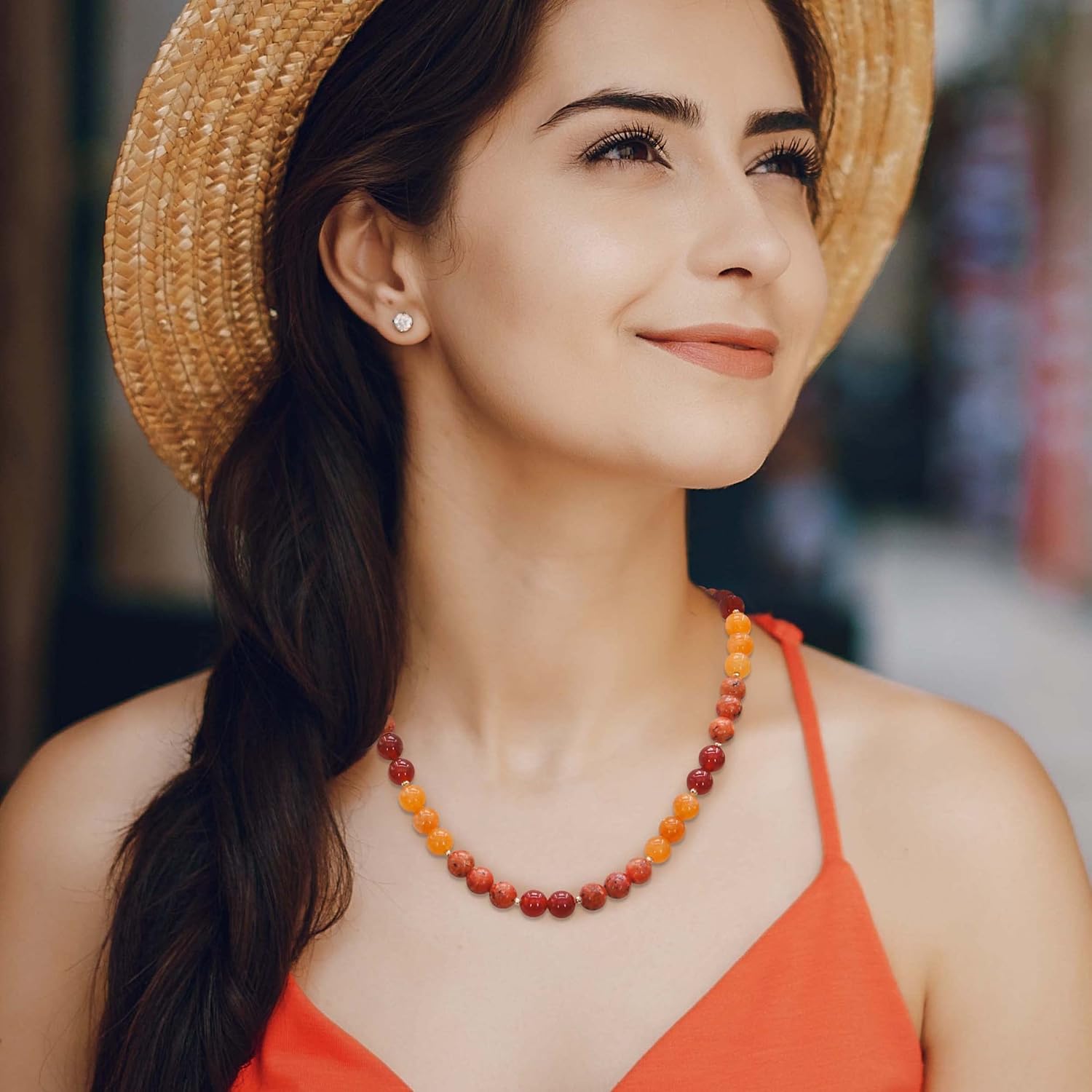 Beaded Necklaces for Women, Natural Gemstone Bead Choker Necklace10MM Bead Strand Choker Collarbone Necklace Healing Crystal Chakra Necklace Western Jewelry For Women Jewelry Gifts - Image 2