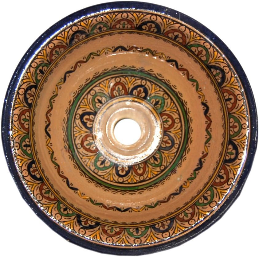 Exotic Moroccan Sinks: Accent Bathroom Clay Sink - Hand Painted in Morocco 13 inch W x 4.5 inch H