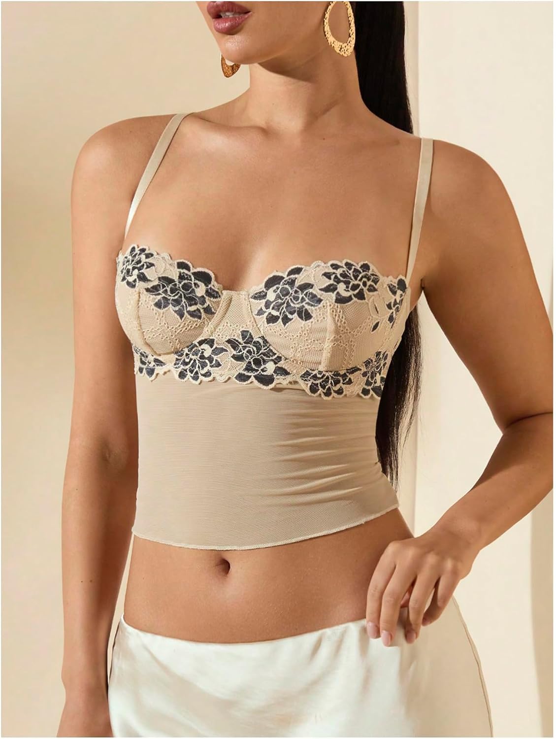 WDIRARA Women's Leopard Print Lace Crop Corset Top Low Cut Sexy Going Out Party Tops - Image 3