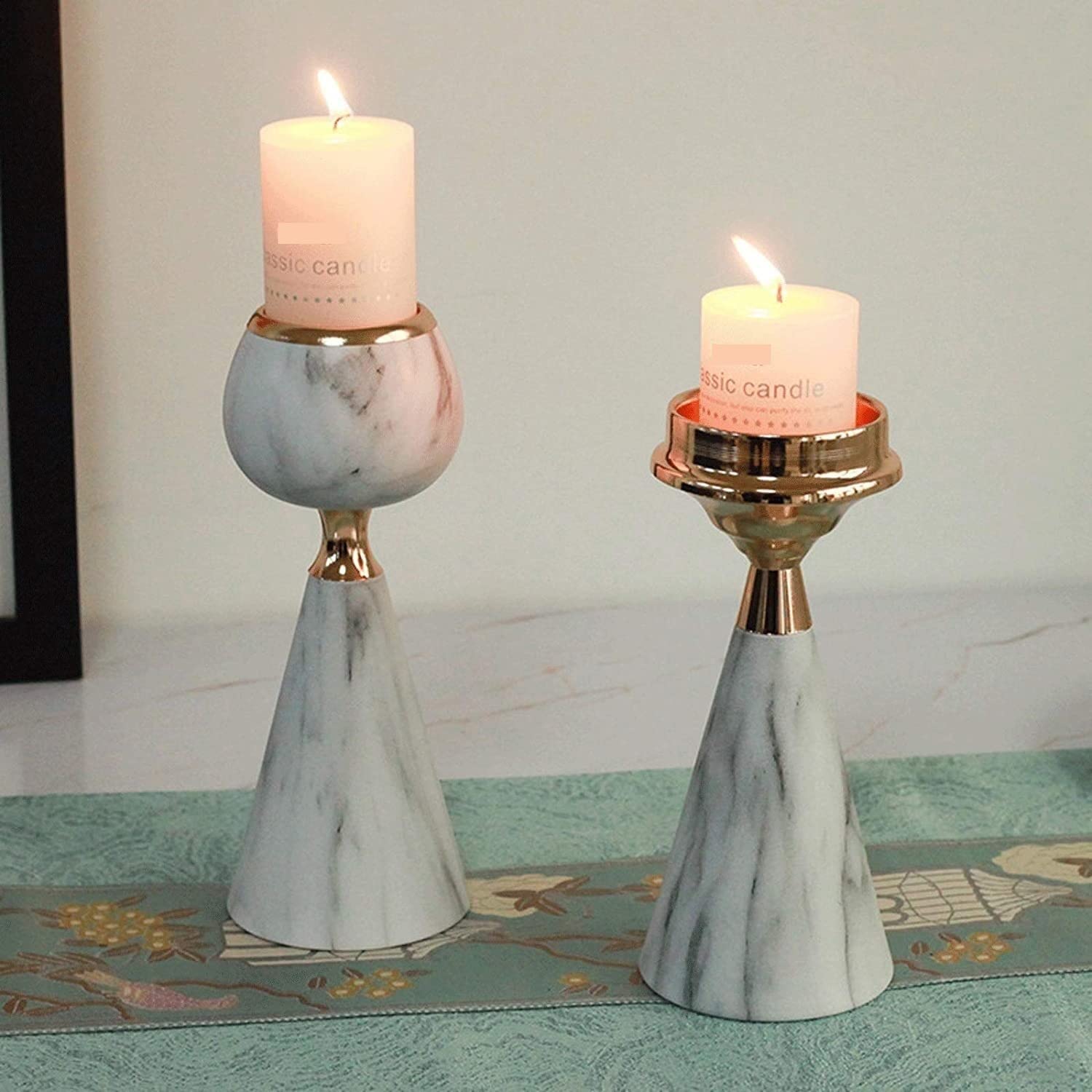Candelabro Paquete De 2 Candelabros De Hierro Forjado Moderno, Candelabro De Metal De Mármol De Imitación para Boda, Comedor Y Fiesta Portavelas
